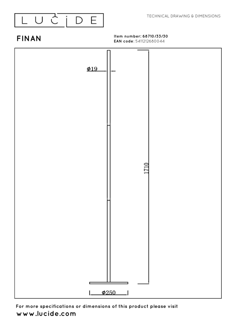 Lucide FINAN - Stojacia lampa - LED Dim.K/2700K - 3 StepDim - Čierna